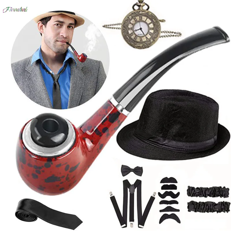 Men'S Accessories In The 1920S - 男性のための素晴らしいギャツビーのコスプレ衣装,ハロウィーンパーティー,ギャングアクセサリーセット,フェドーラ,男の子の帽子,サスペンダー,ベルト,ネクタイ,1920秒