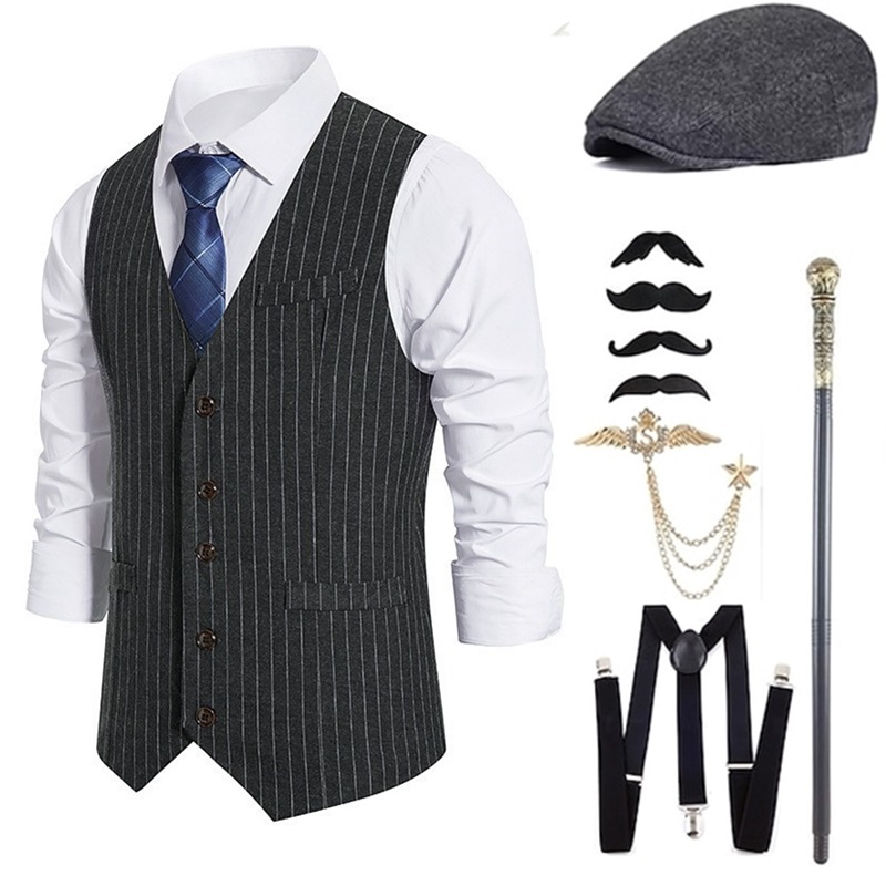 Men'S Accessories In The 1920S - メンズギャングスターコスチュームとアクセサリーセット スチームパンクウエストコート ピーキーブラインダーズベスト 懐中時計 1920年代 メンズギャツビーコスプレ衣装