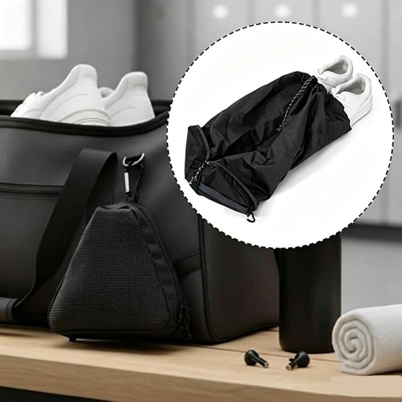 Travel Organizer Men - 折りたたみ式の旅行用シューズバッグ。黒色のシューズ収納ポーチで、ジムやキャンプ、旅行に最適な携帯用シューズオーガナイザー。