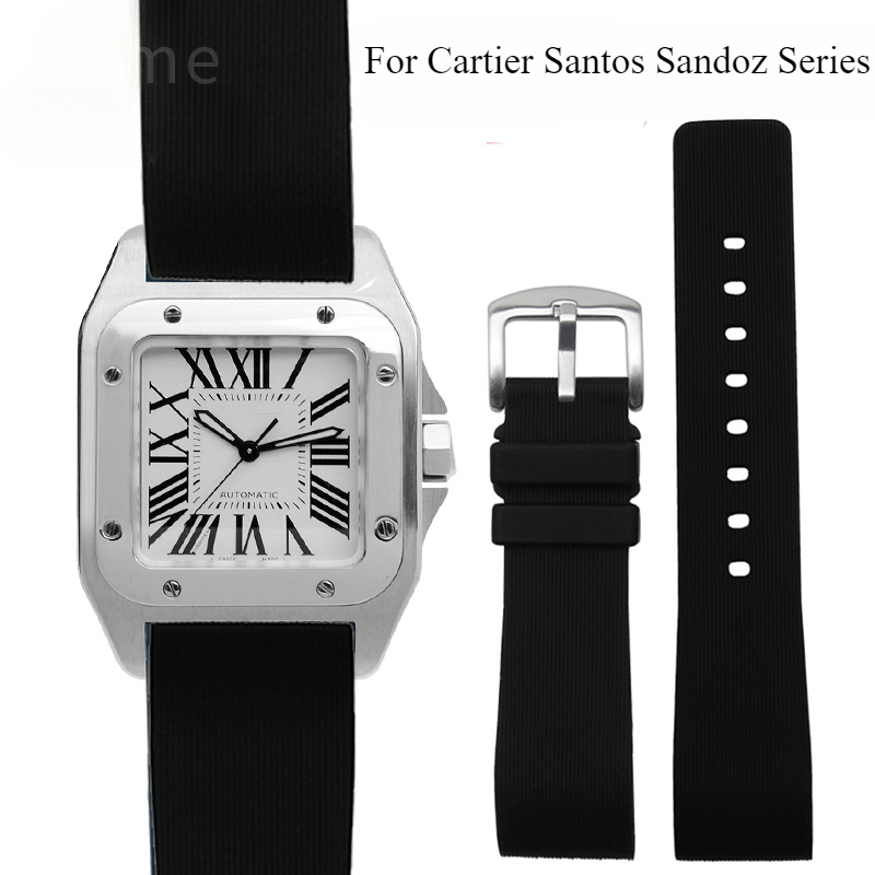 Men'S Accessories Cartier - ブラックブルーシリコン時計ストラップカルティエサントスサンド 100 フラットインターフェイス 23 20 ミリメートルラバー時計アクセサリー男性と女性