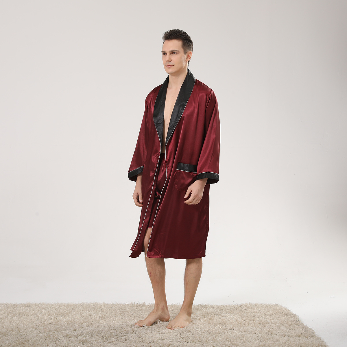 メンズショートバスローブ,着物,家庭用シルクセット,柔らかく - Men'S Kimono Accessories のレビューと価格