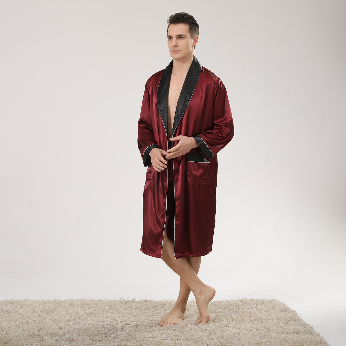 メンズショートバスローブ,着物,家庭用シルクセット,柔らかく - Men'S Kimono Accessories のレビューと価格