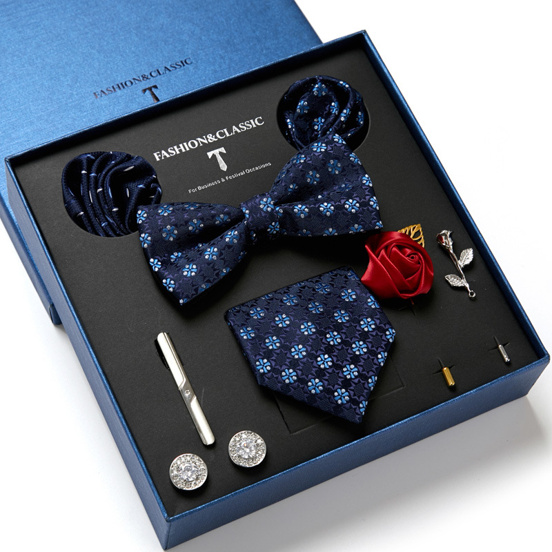 男性用蝶ネクタイ,正方形のポケット,カフスボタン,結婚式用, - Neck Tie Set Box のレビューと価格
