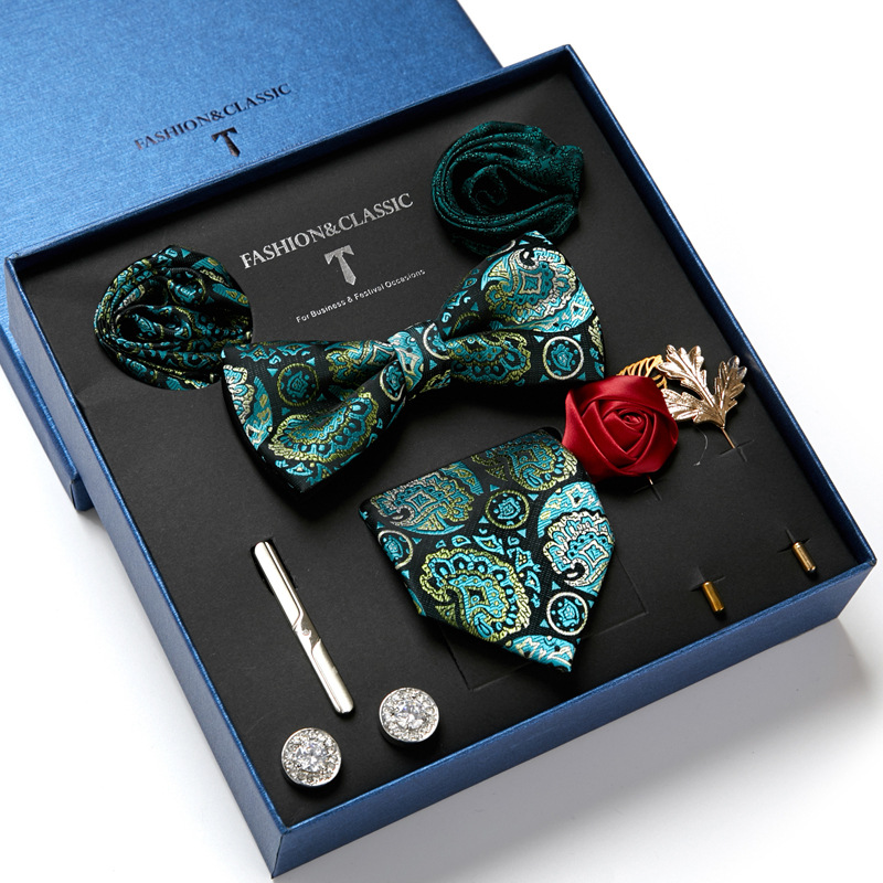 男性用蝶ネクタイ,正方形のポケット,カフスボタン,結婚式用, - Neck Tie Set Box のレビューと価格