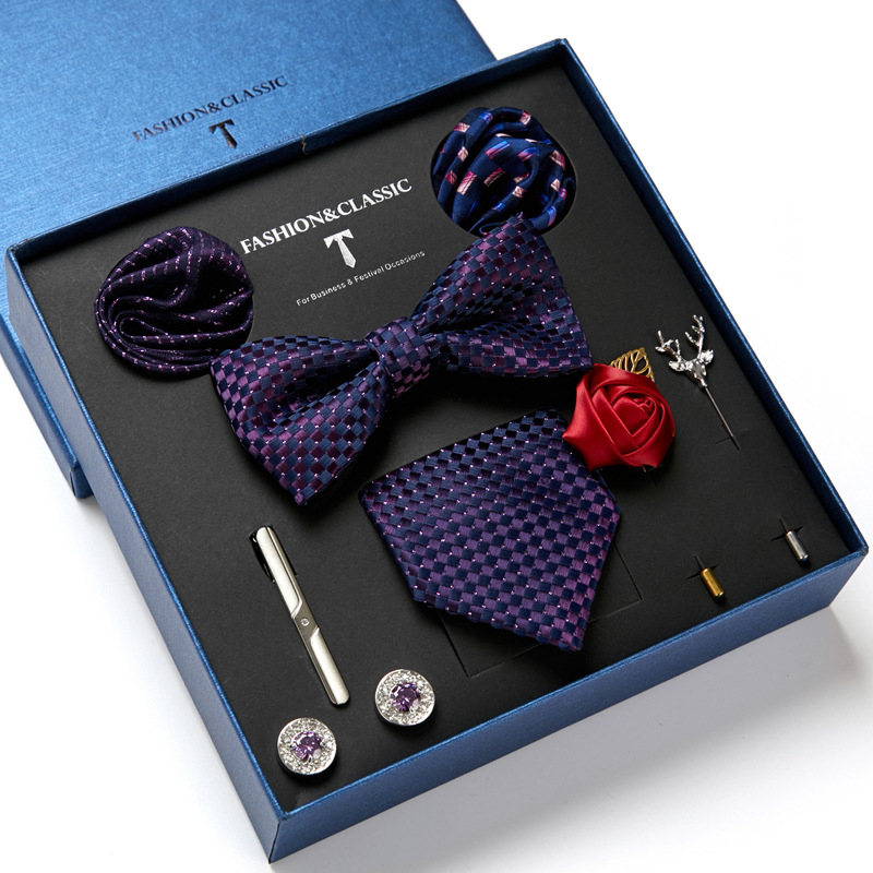 男性用蝶ネクタイ,正方形のポケット,カフスボタン,結婚式用, - Neck Tie Set Box のレビューと価格
