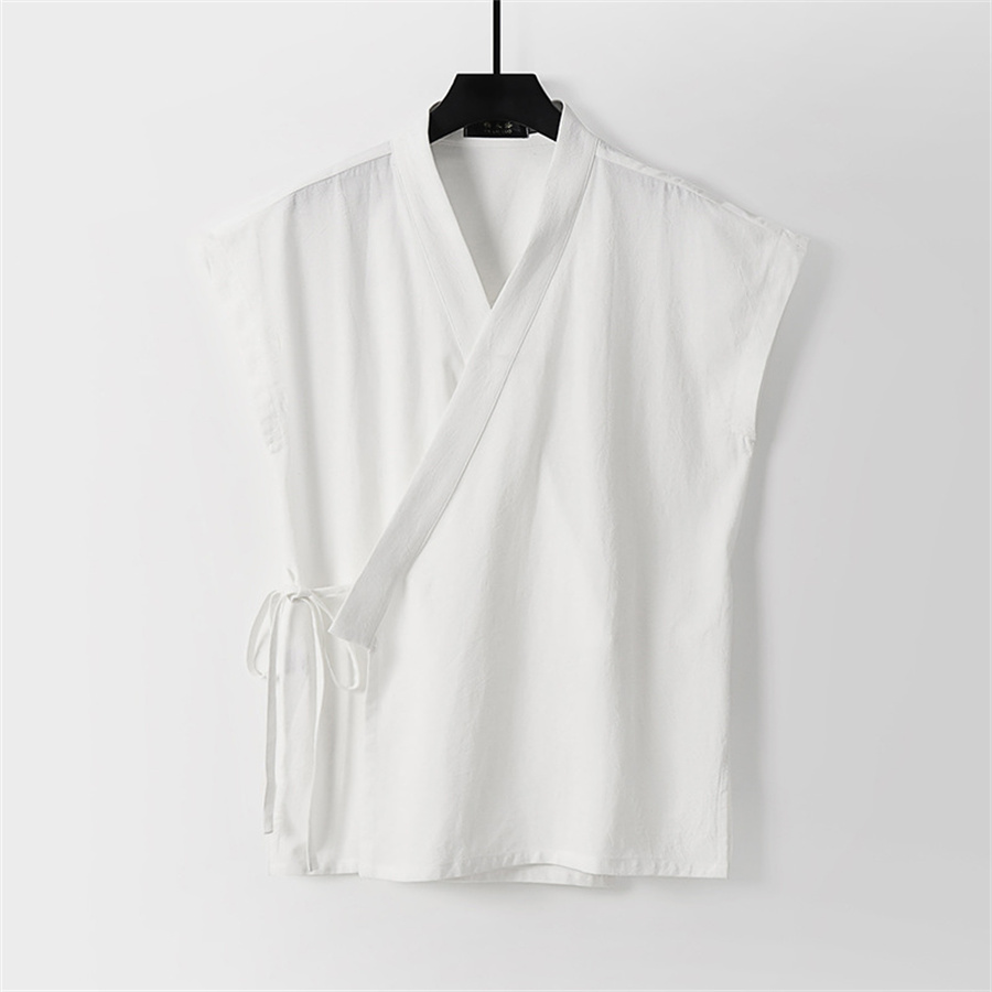 中国の男性の綿リネンタンクトップノースリーブ着物唐スーツトッ - Men'S Kimono Accessories のレビューと価格