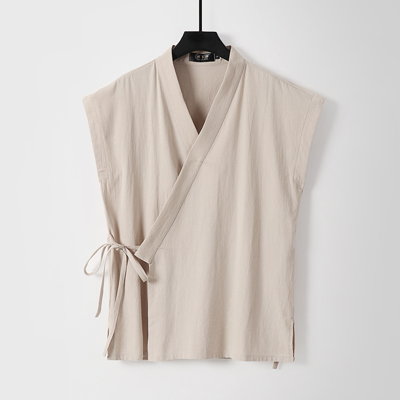 中国の男性の綿リネンタンクトップノースリーブ着物唐スーツトッ - Men'S Kimono Accessories のレビューと価格
