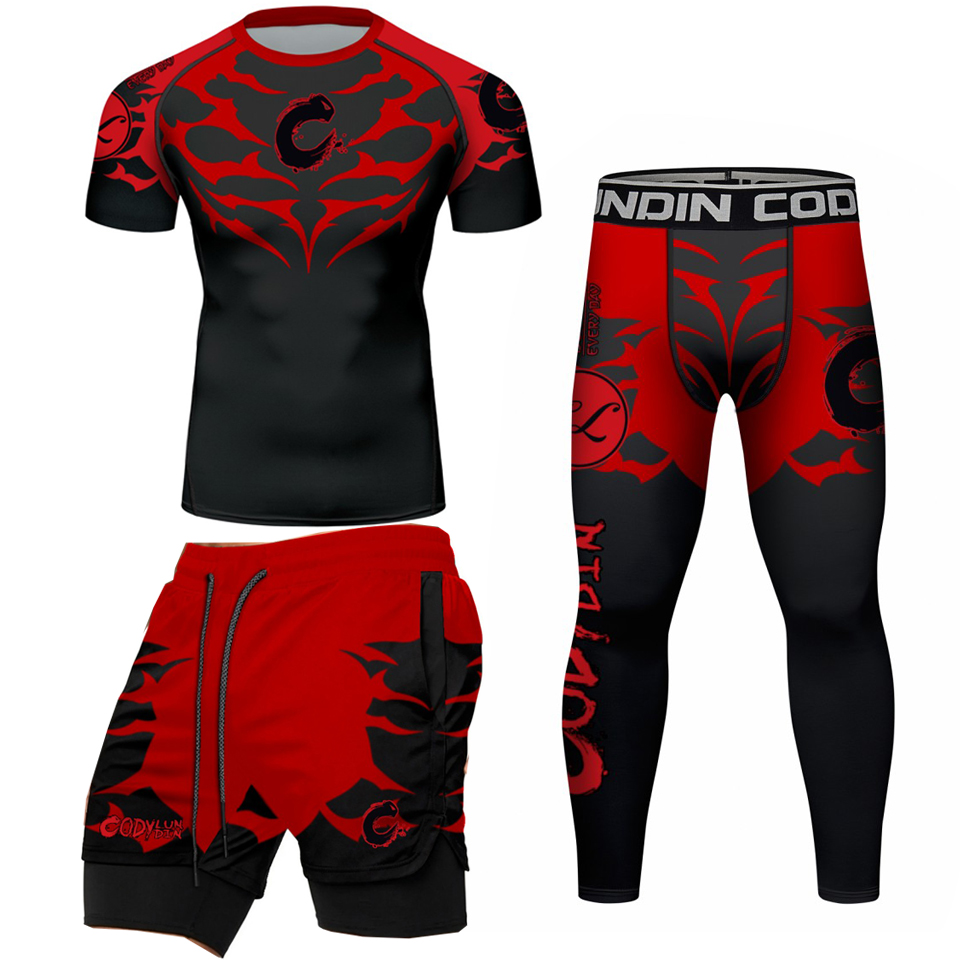 新しい着物型柔術MMA Tシャツ+パンツ ラッシュガード メ - Men'S Kimono Accessories のレビューと価格