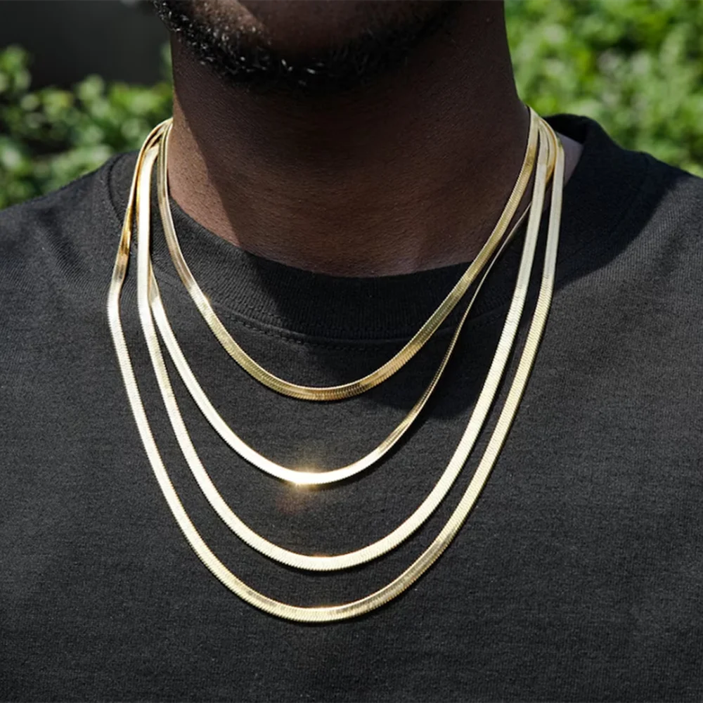 ステンレス鋼スネークチェーンネックレス女性男性ゴールドカラー - Men Accessories Neck Chain のレビューと価格